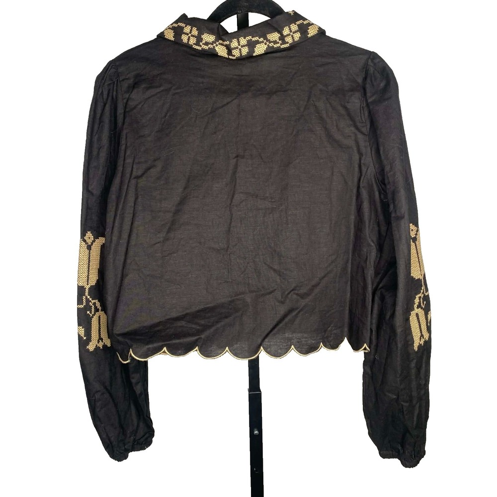 Women's Mable‎ linen blend Cropped Size S Black Scalloped Hem Buttons Feminine - Picture 7 of 9
